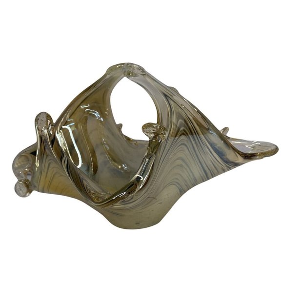 Lavorazione Arte Murano Art Glass Basket Candy Dish Iridescent Gold Black Swirl - Picture 1 of 12